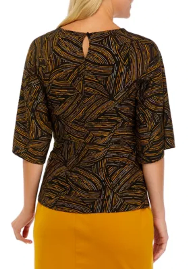 Petite 3/4 Sleeve Knot Front Printed Top