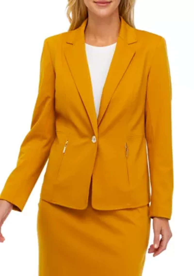 Women's Long Sleeve One Button Solid Ponte Jacket