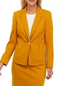 Women's Long Sleeve One Button Solid Ponte Jacket