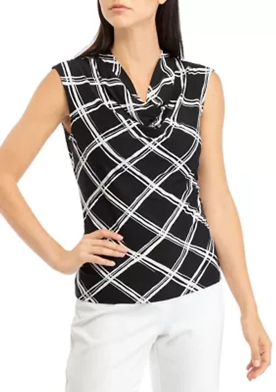 Petite Sleeveless Cowl Neck Printed Top