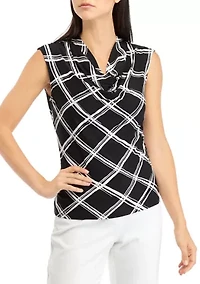 Petite Sleeveless Cowl Neck Printed Top