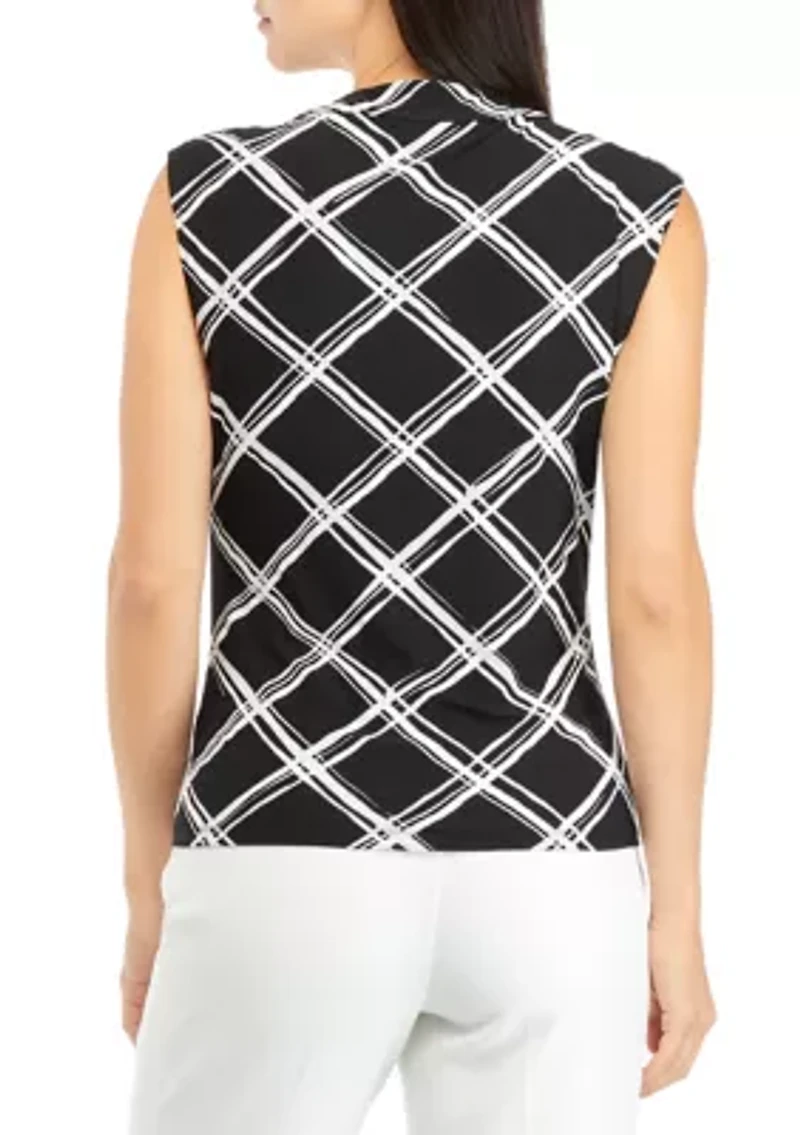 Petite Sleeveless Cowl Neck Printed Top