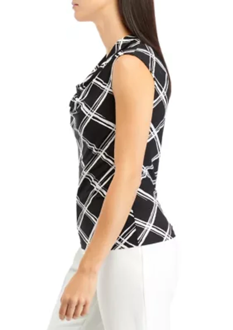 Petite Sleeveless Cowl Neck Printed Top