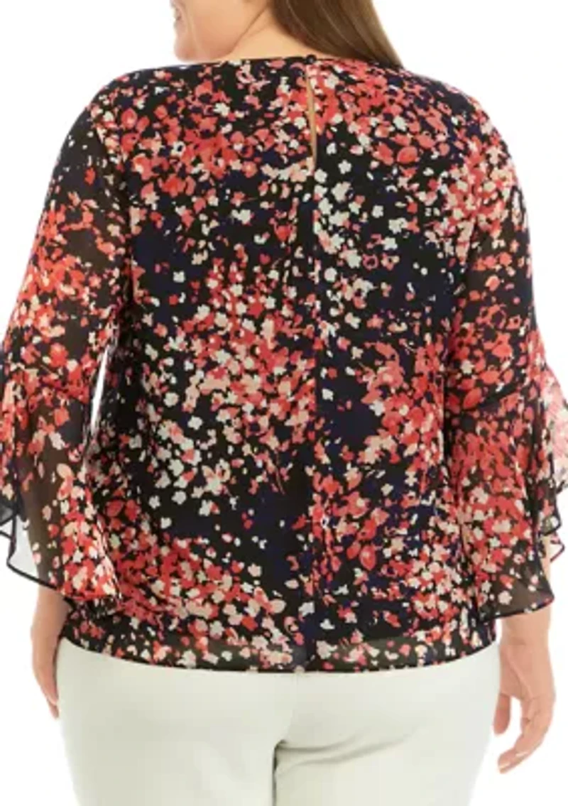 Plus Printed Bell Sleeve Blouse