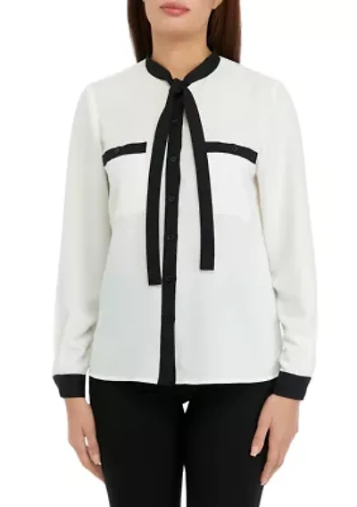 Women's Long Sleeve Tie Neck Blouse