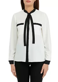 Women's Long Sleeve Tie Neck Blouse