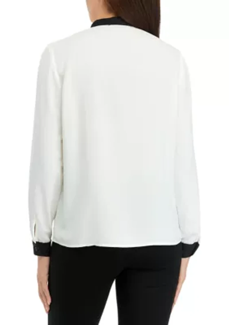 Women's Long Sleeve Tie Neck Blouse