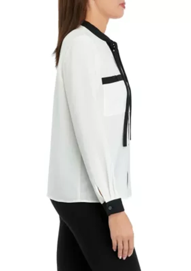 Women's Long Sleeve Tie Neck Blouse
