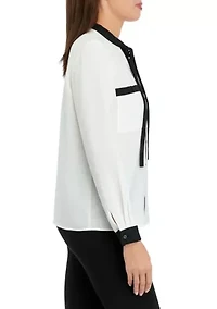 Women's Long Sleeve Tie Neck Blouse