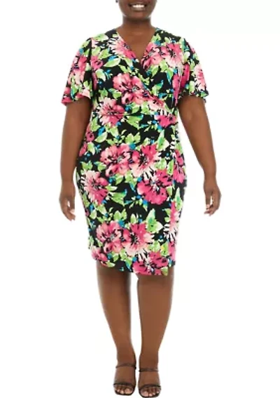 Plus Signature Wrap Dress with Flutter Sleeves