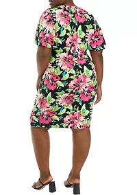 Plus Signature Wrap Dress with Flutter Sleeves