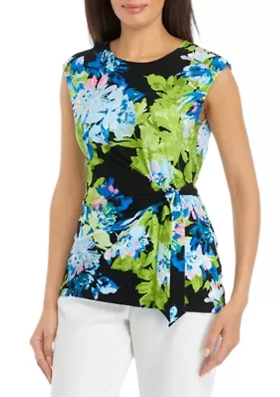 Women's Tie Front Printed Top