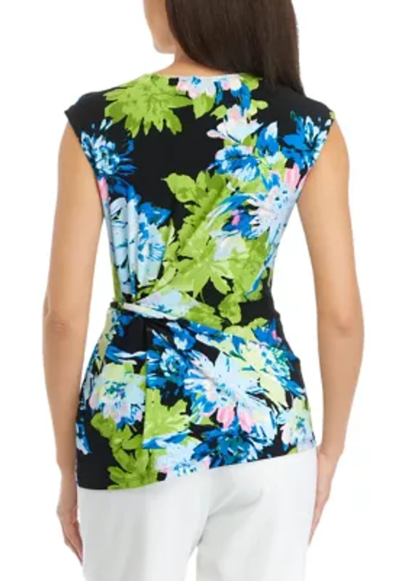 Women's Tie Front Printed Top