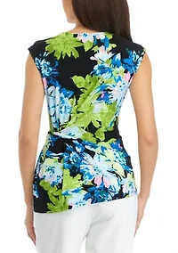 Women's Tie Front Printed Top