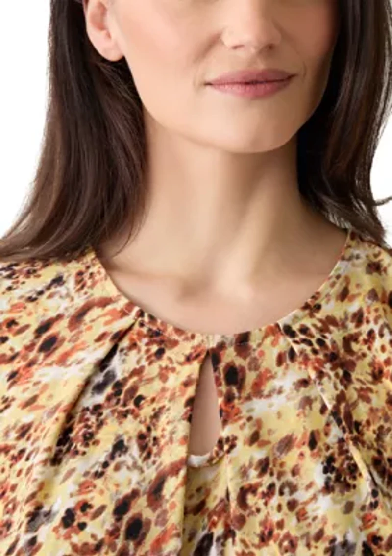 Petite Printed Keyhole Blouse