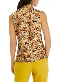 Women's Sleeveless Printed Tie Front Blouse