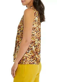 Women's Sleeveless Printed Tie Front Blouse