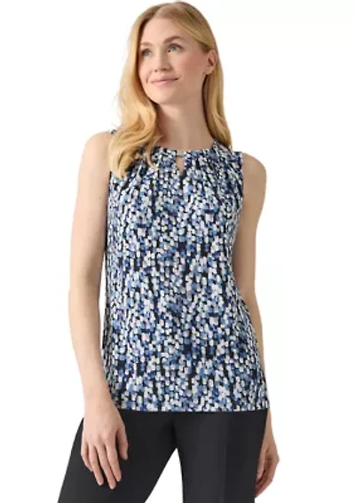 Petite Sleeveless Pleat Neck Top