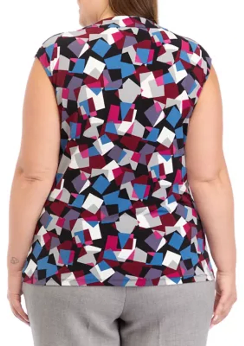 Plus Cap Sleeve Abstract Print Top