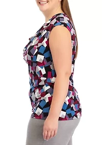 Plus Cap Sleeve Abstract Print Top