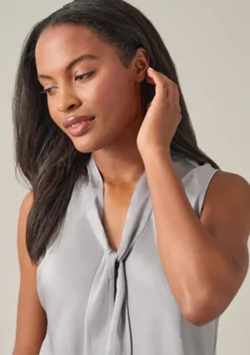 Petite Sleeveless Tie Neck Top