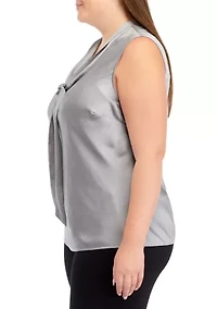 Plus Sleeveless Tie Front Blouse