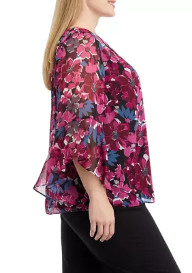 Plus Bell Sleeve Floral Blouse