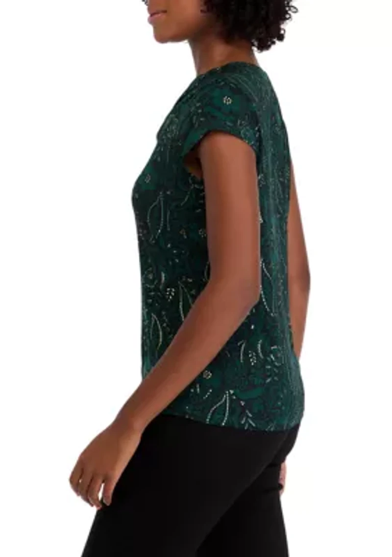 Petite Cap Sleeve Cowl Neck Top