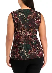Plus Pleat Neck Printed Top