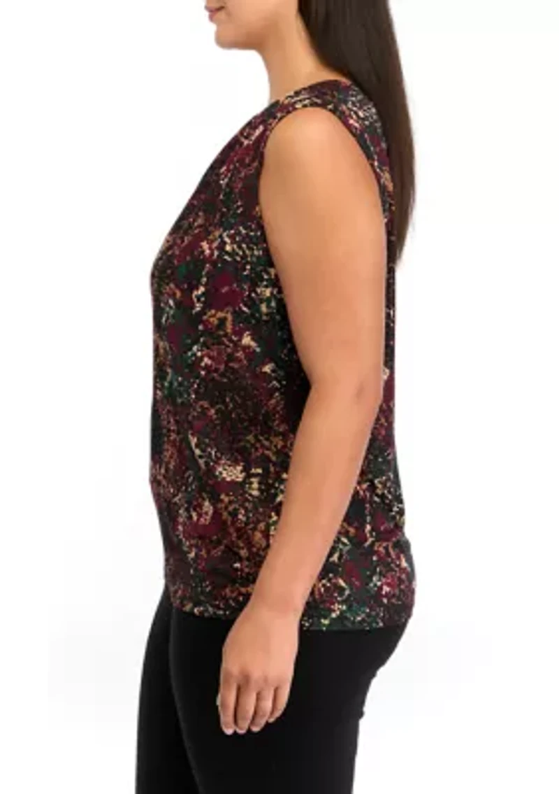Plus Pleat Neck Printed Top