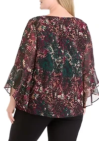 Plus Printed Ruffle Bell Sleeve Blouse