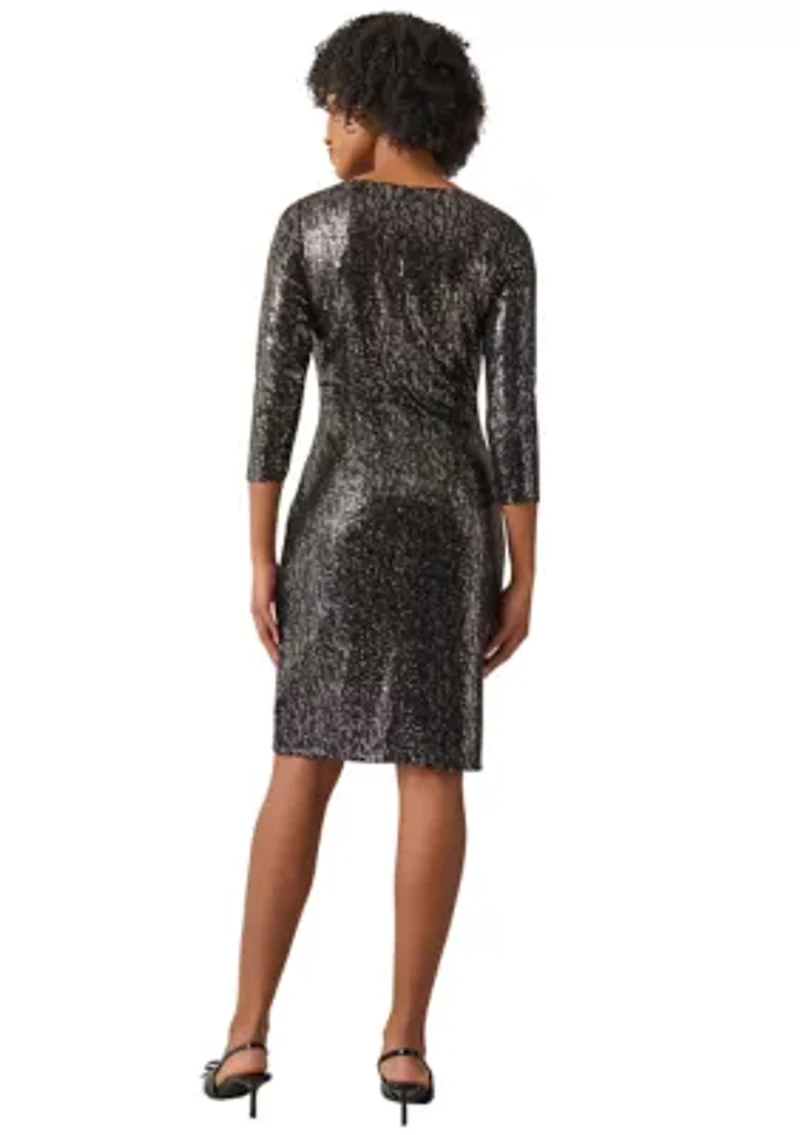 Women's Boat Neck Side Cinched Sequin Dress