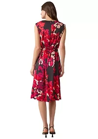 Women's Printed Cowl Neck Seamed Flare Dress