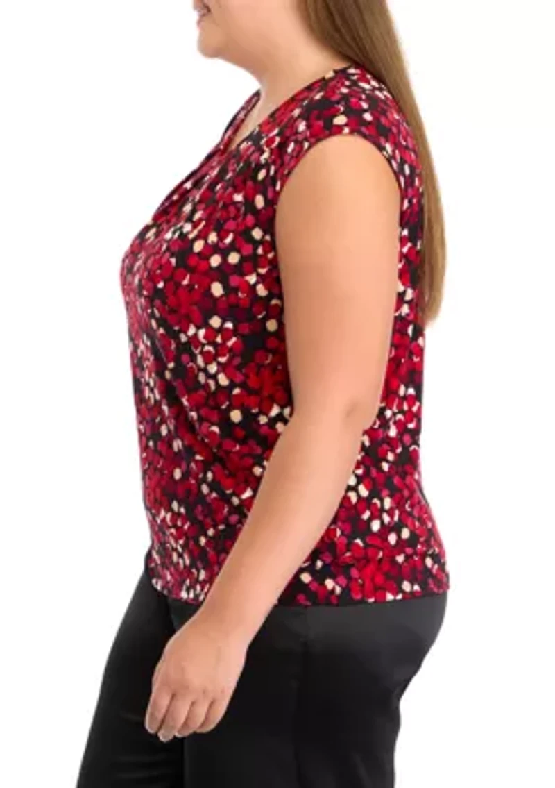 Plus Cap Sleeve Cowl Neck Blouse