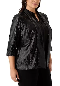 Plus Sequin Open Front Cardigan