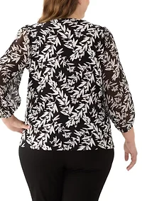 Plus Shirred Neck Blouson Sleeve Top