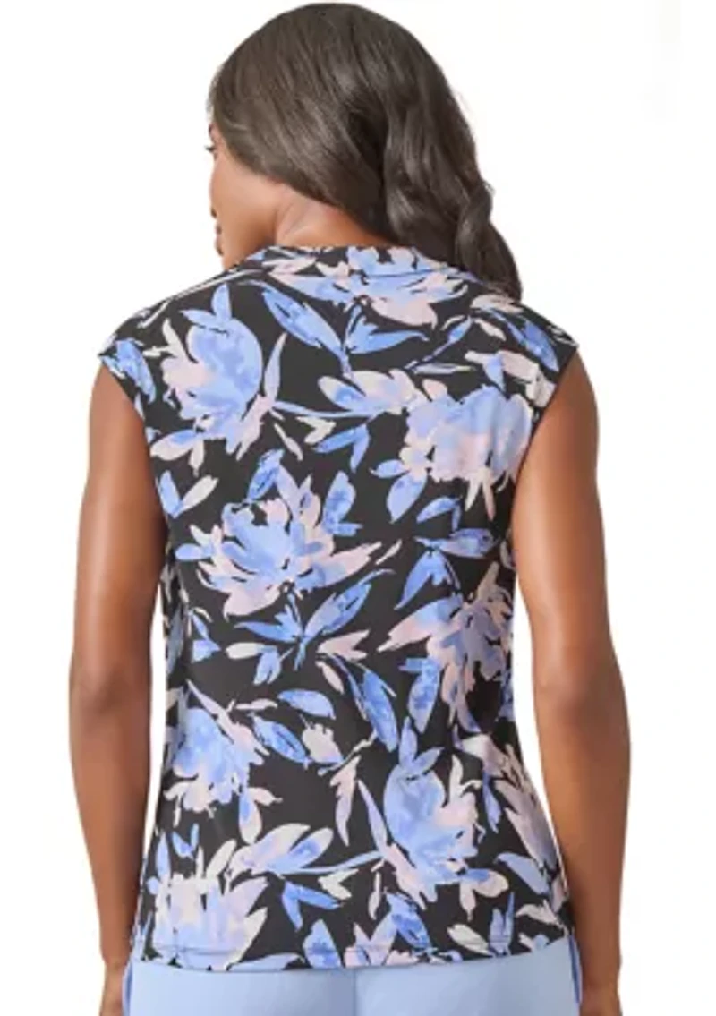 Women's Cowl Neck Printed Cap Sleeve Top
