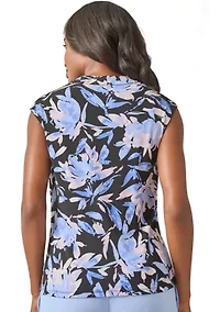 Women's Cowl Neck Printed Cap Sleeve Top