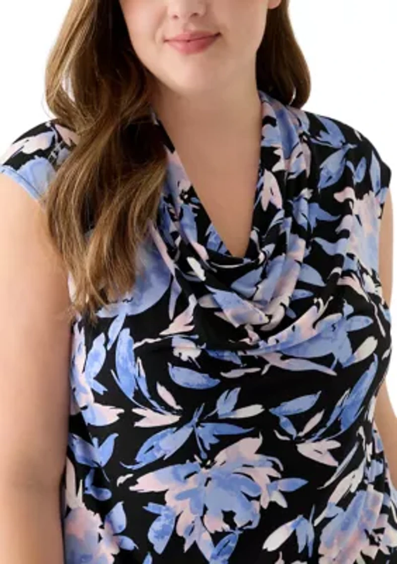 Plus Printed Cowl Neck Top