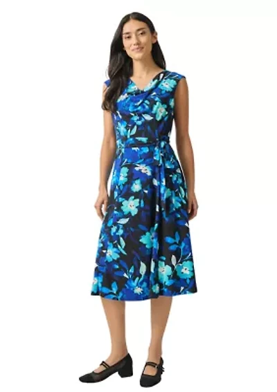 Women's Cowl Neck Seamed Flare Dress
