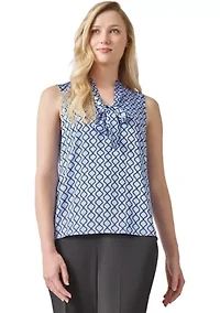 Women's Printed Tie Neck Blouse