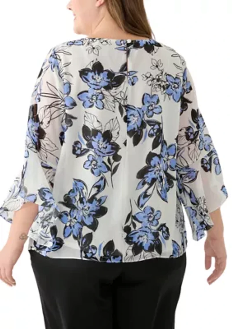 Plus Ruffle Sleeve Blouse