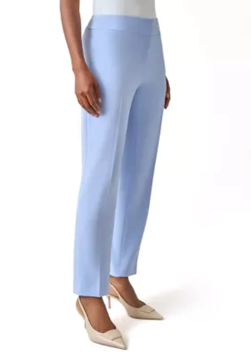 Petite Mid Rise Fly Front Slim Pants