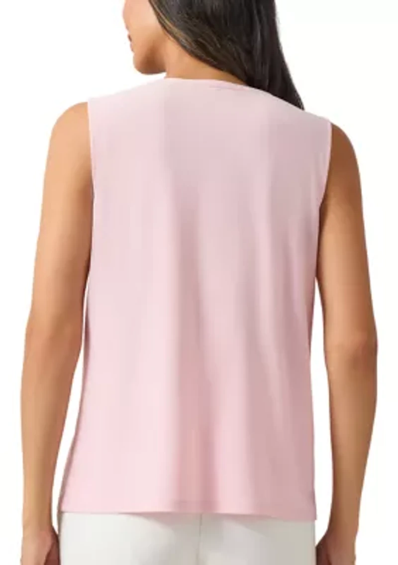 Women's Sleeveless Jeweled Pleat Neck Top