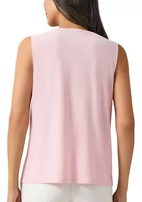 Women's Sleeveless Jeweled Pleat Neck Top