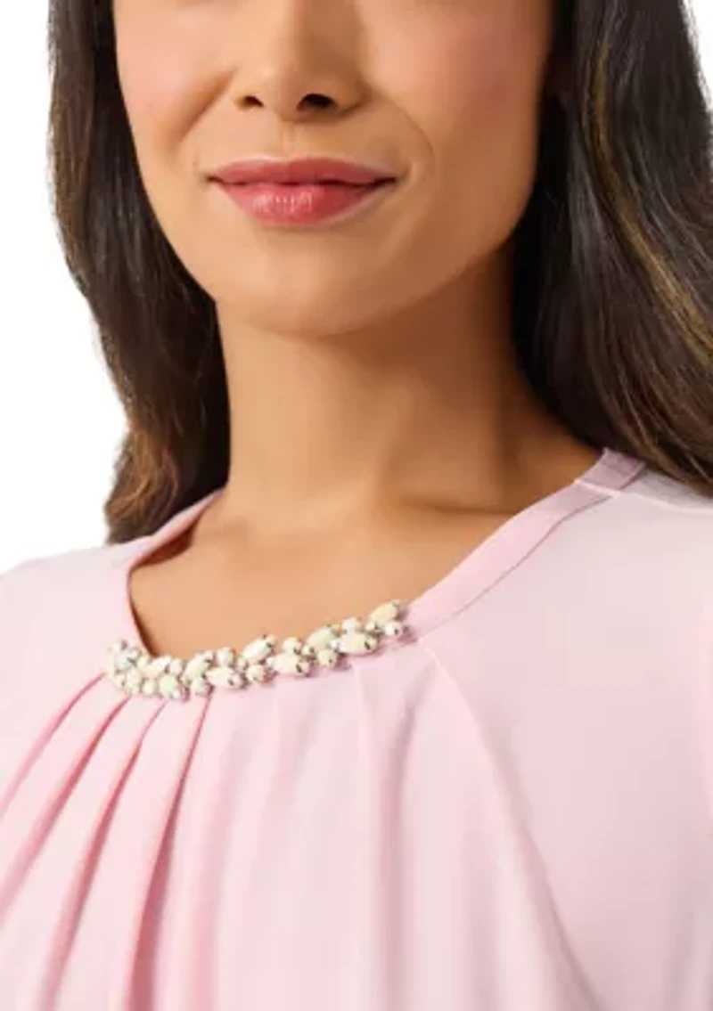 Women's Sleeveless Jeweled Pleat Neck Top