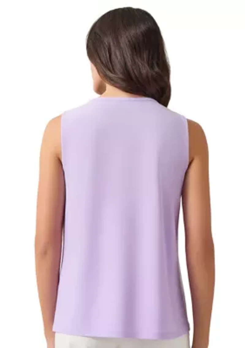 Women's Sleeveless Jeweled Pleat Neck Top