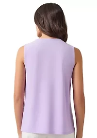 Women's Sleeveless Jeweled Pleat Neck Top