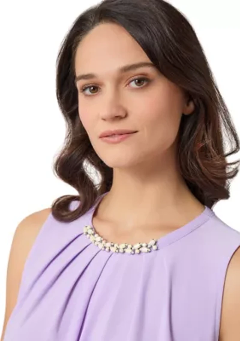 Women's Sleeveless Jeweled Pleat Neck Top