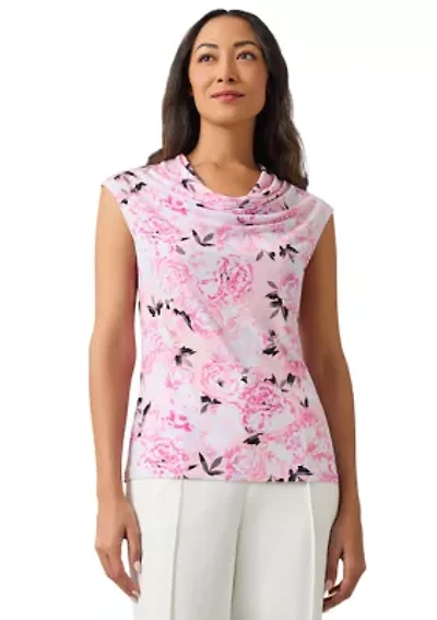 Women's Sleeveless Floral Cowl Neck Blouse